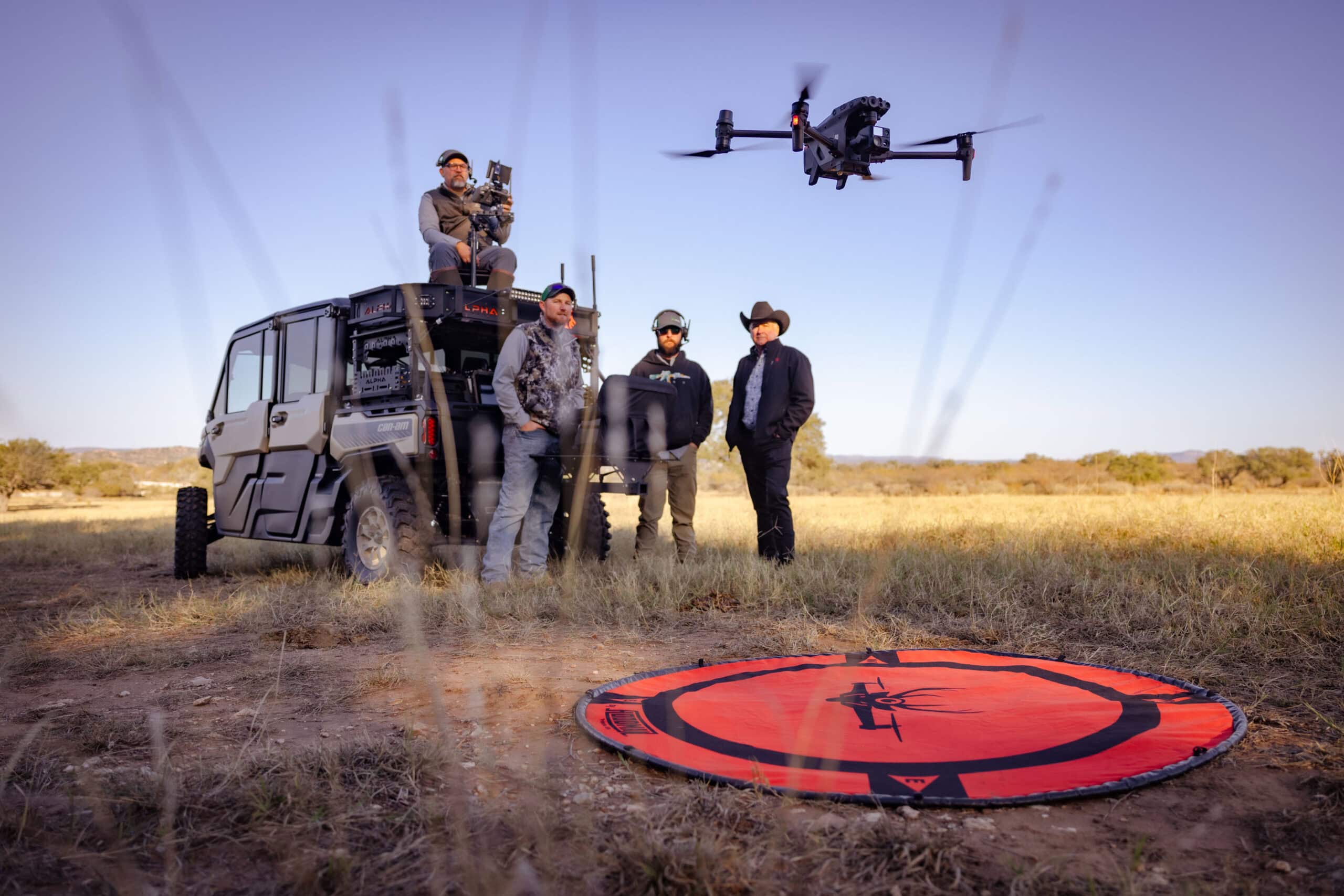 Sky Hunter TX team operating a thermal drone during a wildlife survey in Central Texas