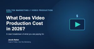 Video production cost breakdown graphic with camera and dollar sign
